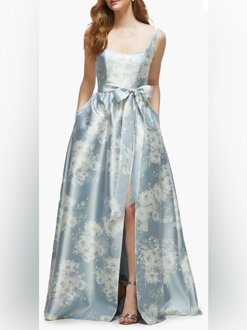 NEW Dessy Collection Seraphina blue Floral Satin Twill Gown Sz 8